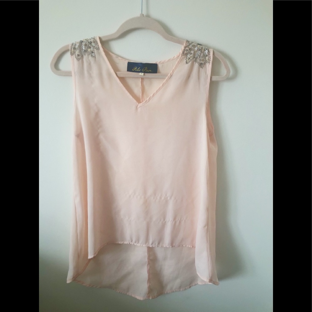blush short-long blouce with diamond shoulders